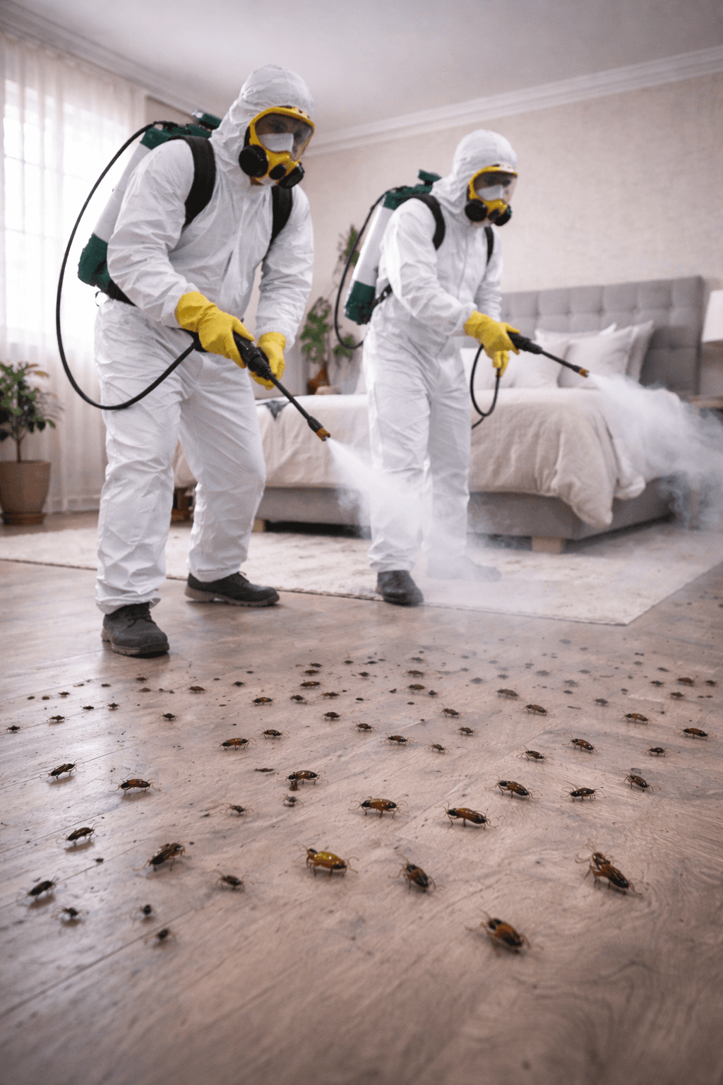 Desinfektion eines Schlafzimmers in Aktion